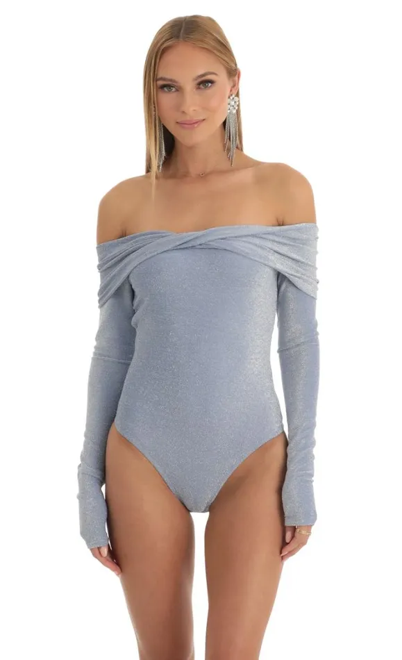 Metallic Bodysuit Stone Blue Women LUCY IN THE SKY Bodysuits