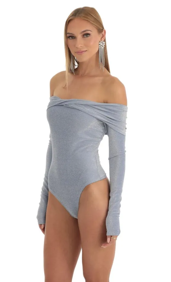 Metallic Bodysuit Stone Blue Women LUCY IN THE SKY Bodysuits Metallic Bodysuit Stone Blue Women LUCY IN THE SKY Bodysuits