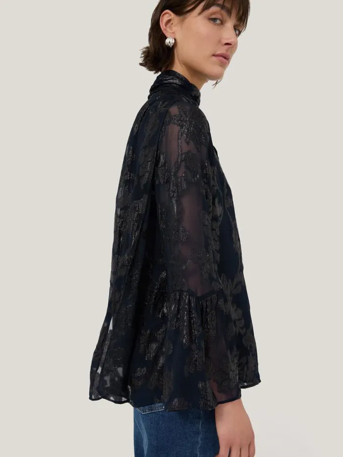 Metallic Jacquard Top Navy Women Jigsaw Shirts and Tops