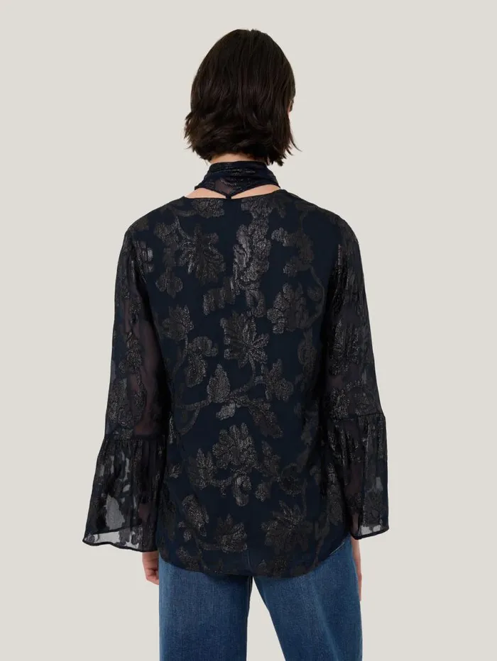 Metallic Jacquard Top Navy Women Jigsaw Shirts and Tops