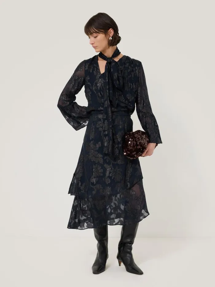 Metallic Jacquard Top Navy Women Jigsaw Shirts and Tops