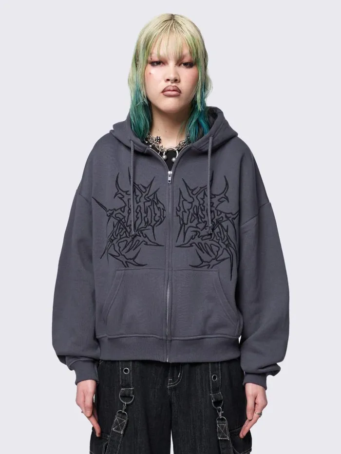 Minga Ink Grey Zip Up Hoodie Women Minga London Sweatshirts and Hoodies