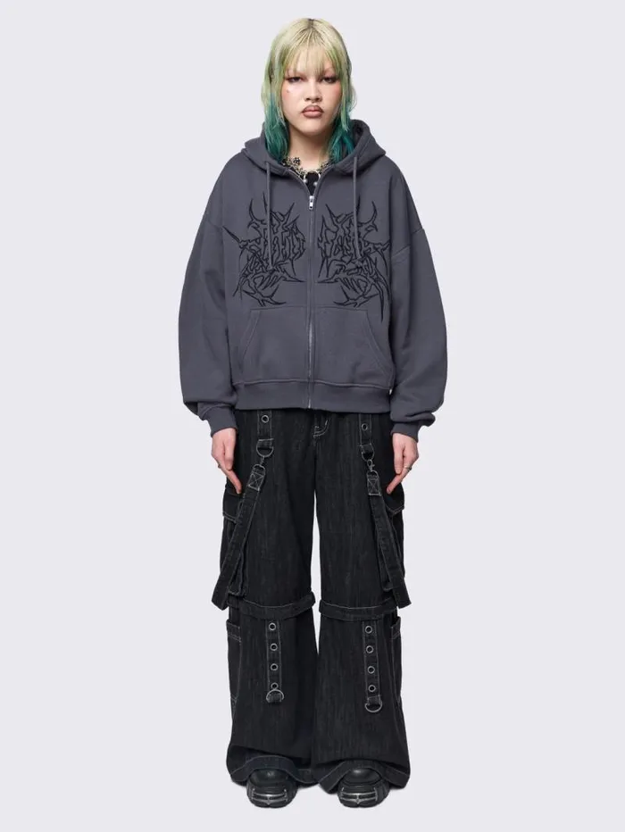 Minga Ink Grey Zip Up Hoodie Women Minga London Sweatshirts and Hoodies