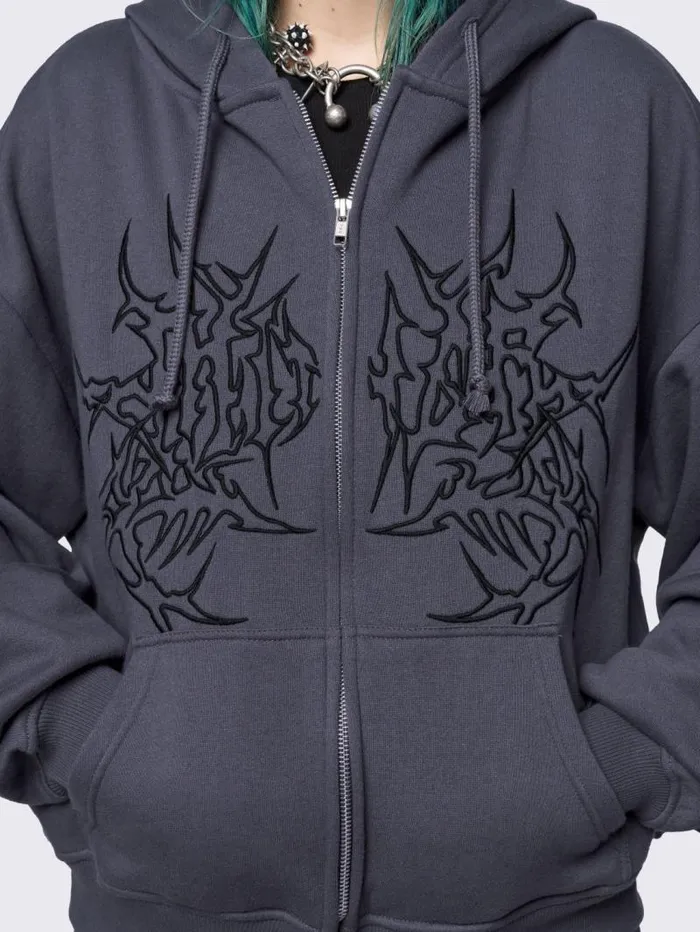 Minga Ink Grey Zip Up Hoodie Women Minga London Sweatshirts and Hoodies