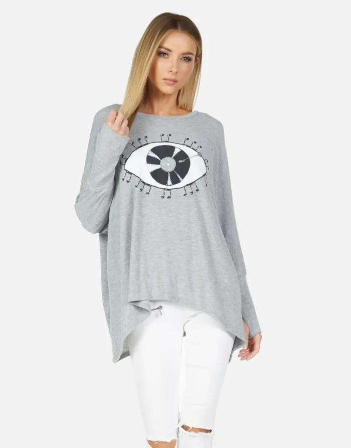 Mira Record Eye Heather Grey Women Lauren Moshi Long Sleeve