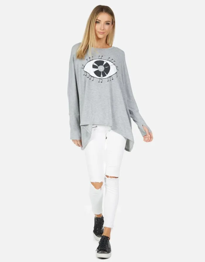 Mira Record Eye Heather Grey Women Lauren Moshi Long Sleeve