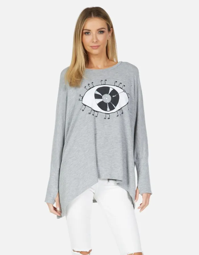 Mira Record Eye Heather Grey Women Lauren Moshi Long Sleeve