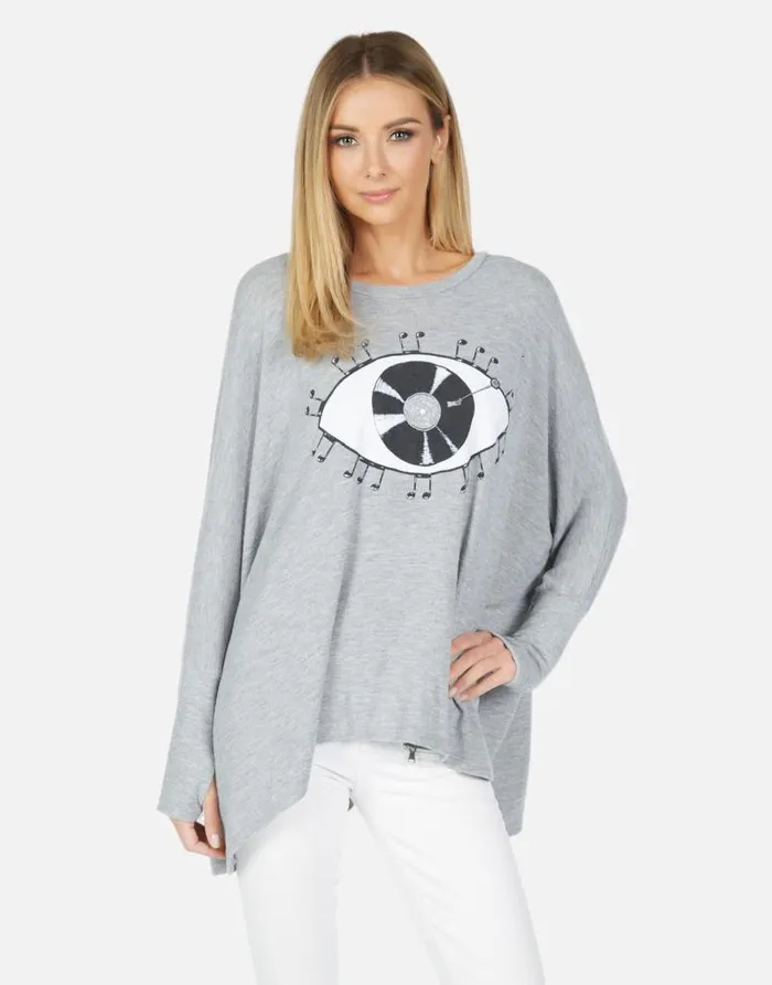 Mira Record Eye Heather Grey Women Lauren Moshi Long Sleeve