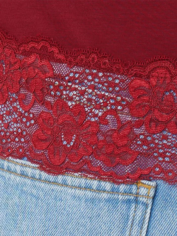 Modal Lace Vest Cinema Red Women Jigsaw Shirts and Tops