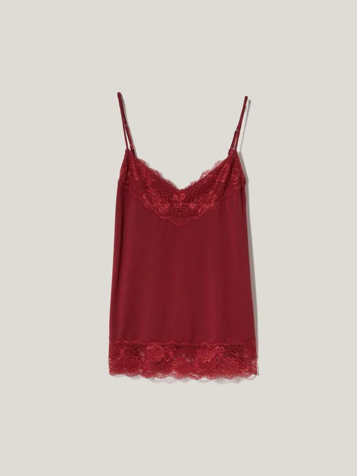 Modal Lace Vest Cinema Red Women Jigsaw Shirts and Tops