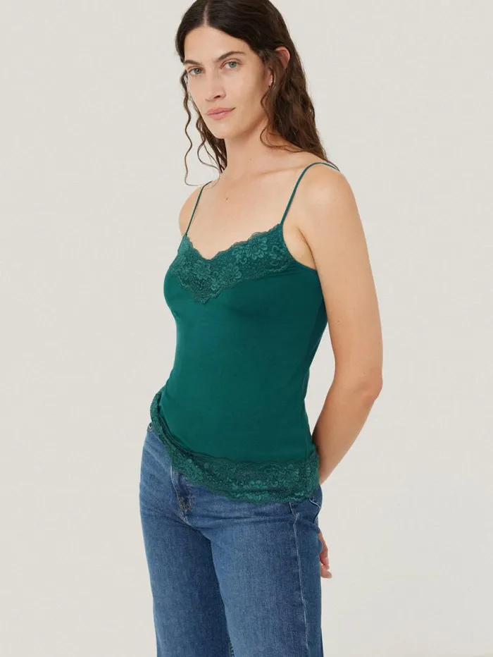 Modal Lace Vest Sherwood Green Women Jigsaw Shirts and Tops