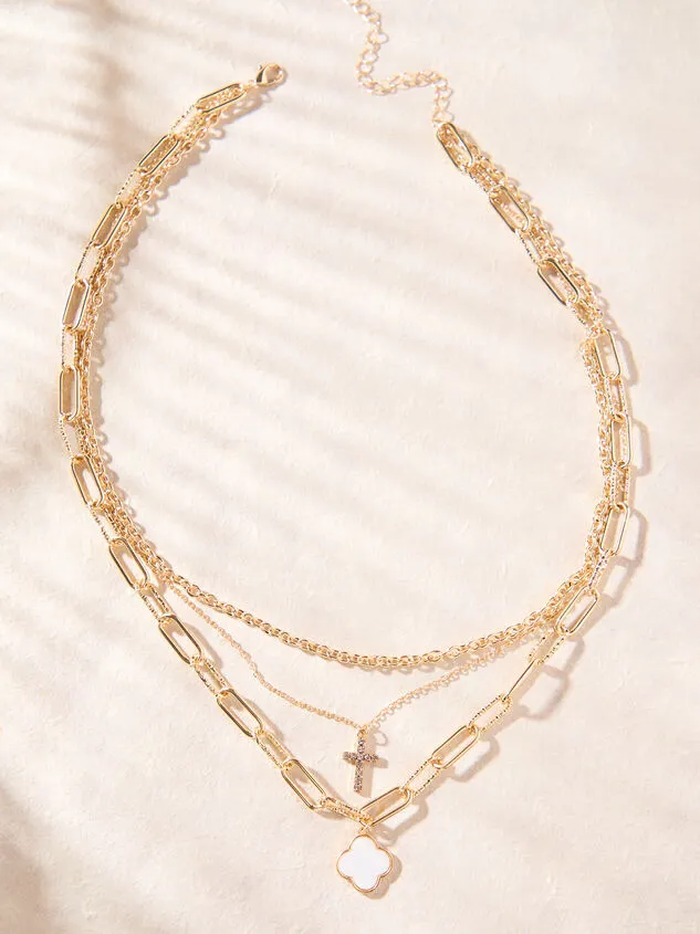 Mother Of Pearl Clover Layered Necklace Gold Women Altar039d State Necklaces