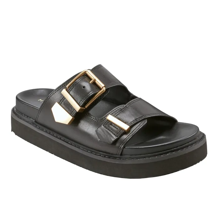 Mules and Slides Amirra Buckle Slide Sandal Black Leather 8211 Marc Fisher Women