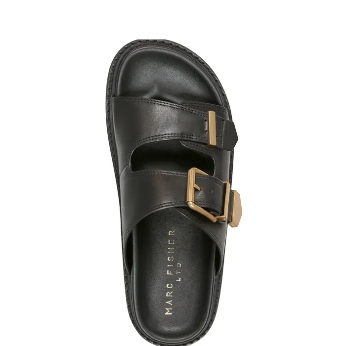Mules and Slides Amirra Buckle Slide Sandal Black Leather 8211 Marc Fisher Women