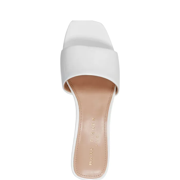 Mules and Slides Nemmie Heeled Slide Sandal White Patent Leather Marc Fisher Women