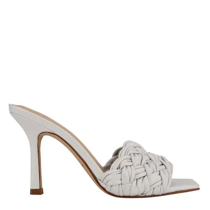 Mules and Slides Women Draya Square Toe Slide White Leather Marc Fisher