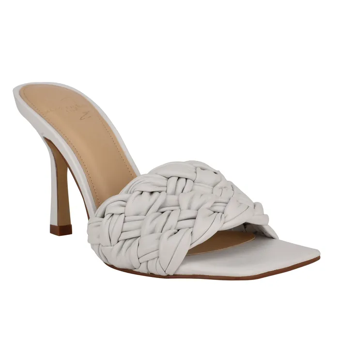 Mules and Slides Women Draya Square Toe Slide White Leather Marc Fisher