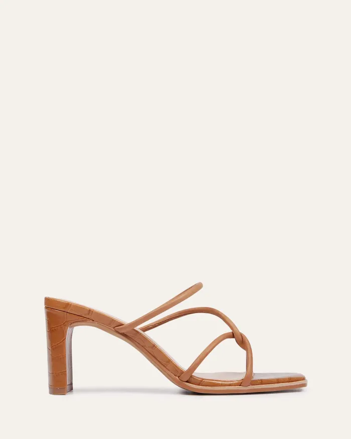 MULES Women Novi mid heel sandals tan leather jomercer