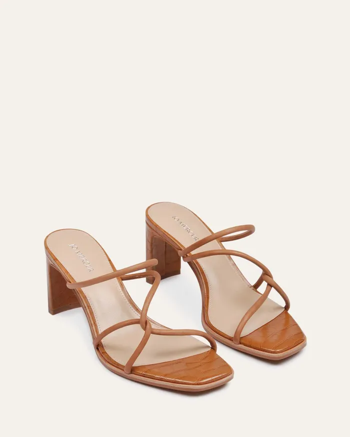 MULES Women Novi mid heel sandals tan leather jomercer MULES Women Novi mid heel sandals tan leather jomercer