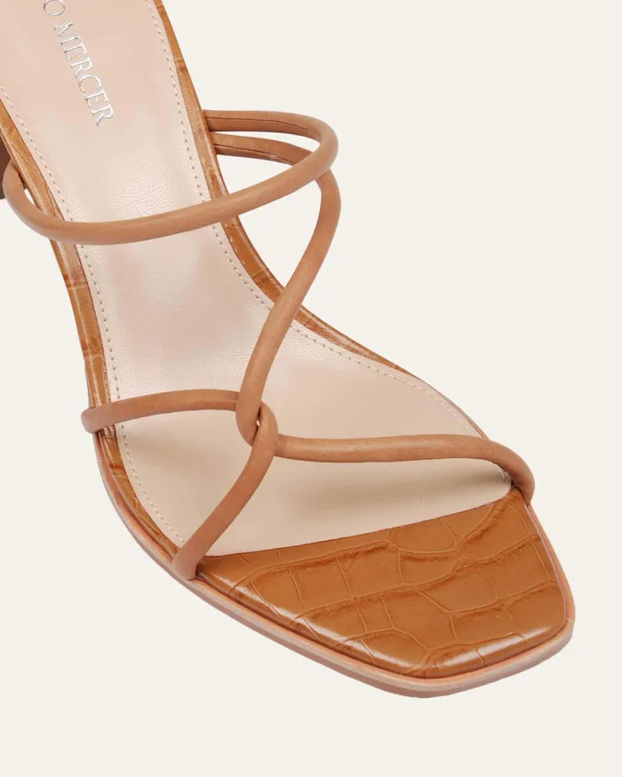 MULES Women Novi mid heel sandals tan leather jomercer MULES Women Novi mid heel sandals tan leather jomercer