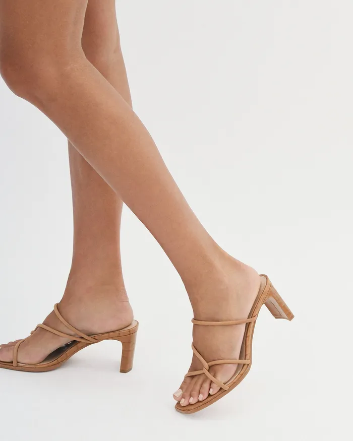 MULES Women Novi mid heel sandals tan leather jomercer MULES Women Novi mid heel sandals tan leather jomercer
