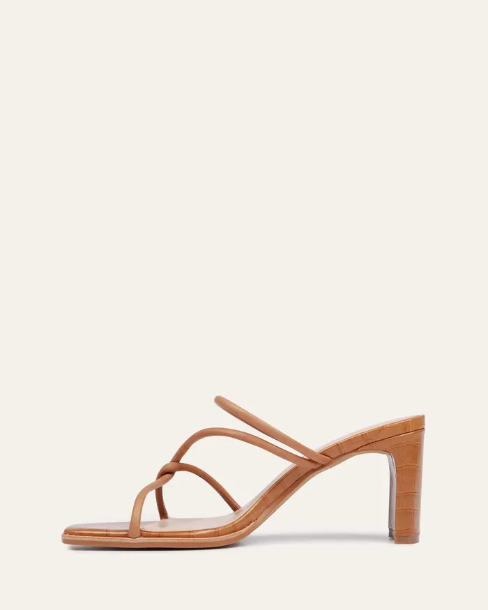 MULES Women Novi mid heel sandals tan leather jomercer MULES Women Novi mid heel sandals tan leather jomercer