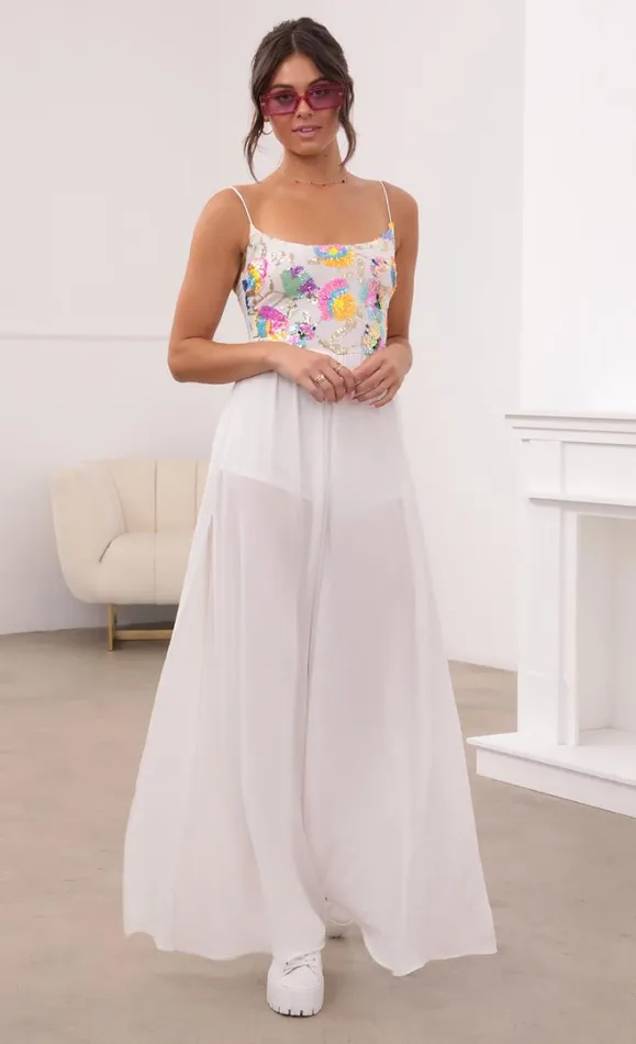 Multicolor Sequin Jumpsuit White Women LUCY IN THE SKY Jumpsuits Multicolor Sequin Jumpsuit White Women LUCY IN THE SKY Jumpsuits