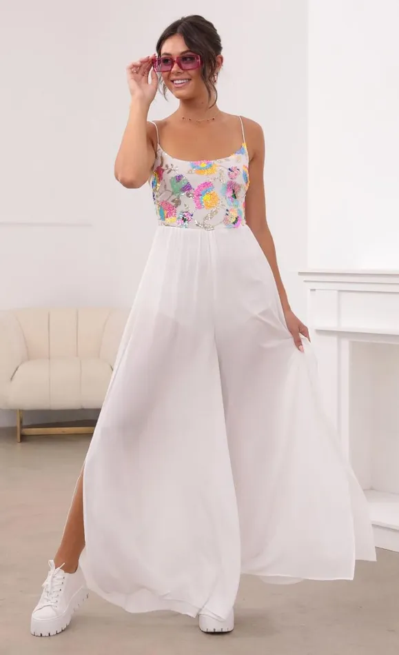 Multicolor Sequin Jumpsuit White Women LUCY IN THE SKY Jumpsuits Multicolor Sequin Jumpsuit White Women LUCY IN THE SKY Jumpsuits
