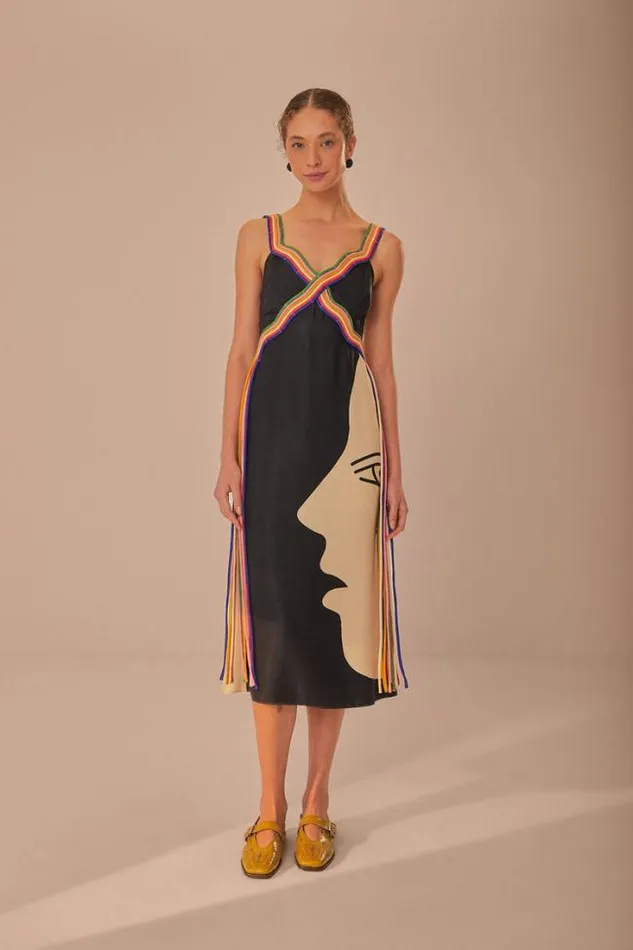 Multicolor Surreal Sleeveless Midi Dress Women FARM Rio Midi Dresses