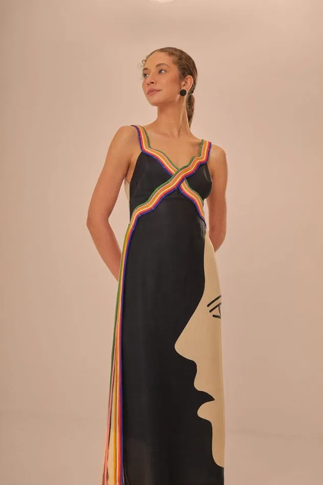 Multicolor Surreal Sleeveless Midi Dress Women FARM Rio Midi Dresses