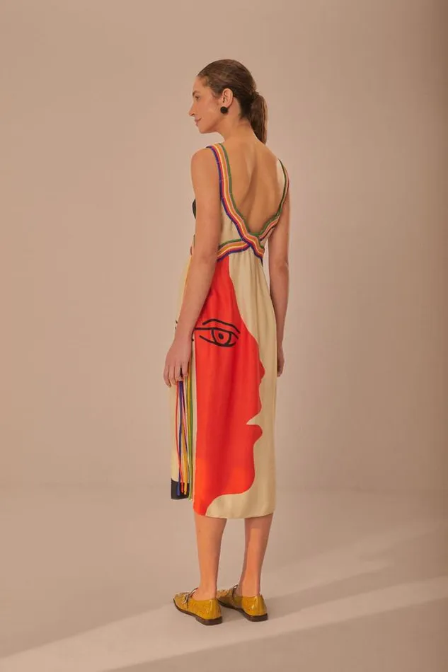 Multicolor Surreal Sleeveless Midi Dress Women FARM Rio Midi Dresses