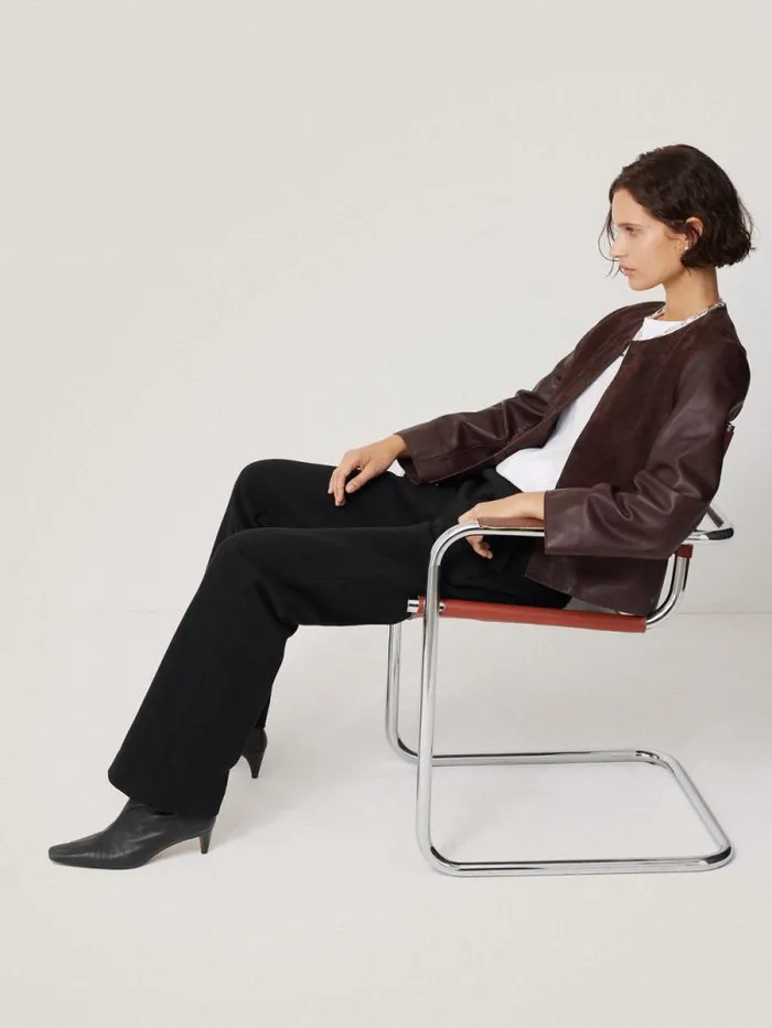 Nakoa Leather Mix Jacket Oxblood Women Jigsaw Coats and Jackets