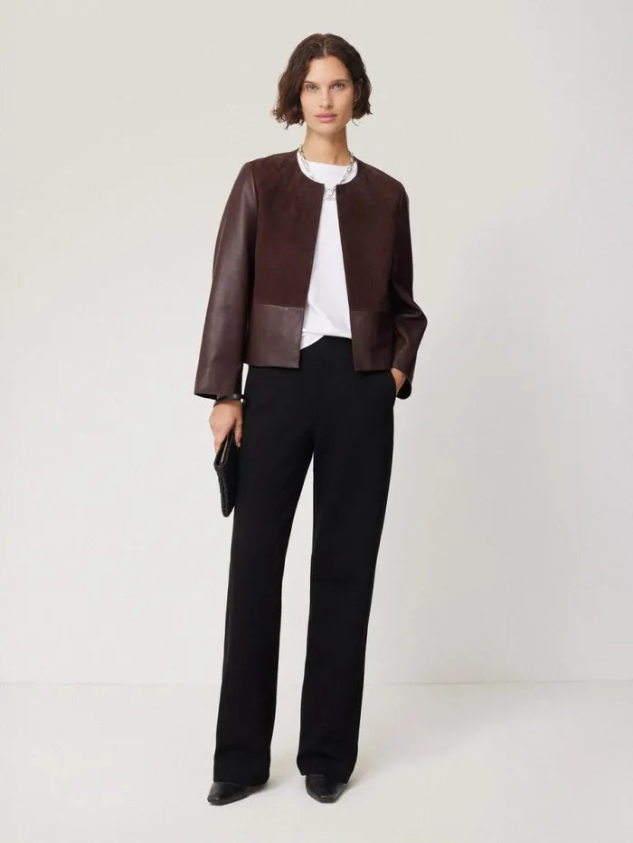 Nakoa Leather Mix Jacket Oxblood Women Jigsaw Coats and Jackets