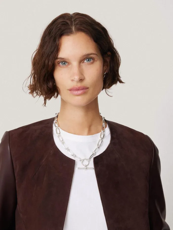Nakoa Leather Mix Jacket Oxblood Women Jigsaw Coats and Jackets
