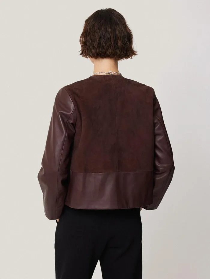 Nakoa Leather Mix Jacket Oxblood Women Jigsaw Coats and Jackets