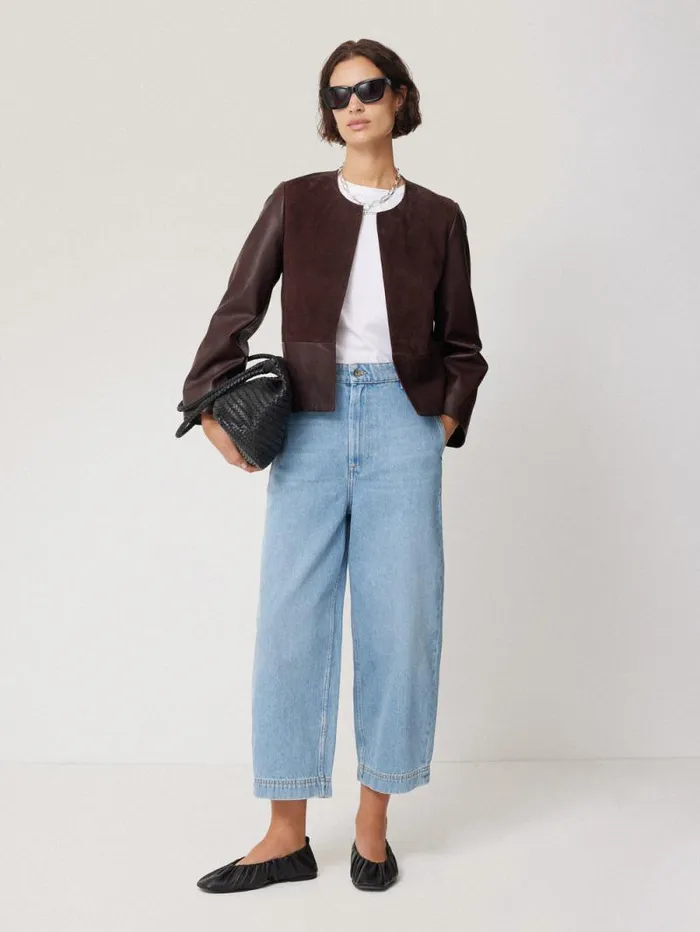 Nakoa Leather Mix Jacket Oxblood Women Jigsaw Coats and Jackets