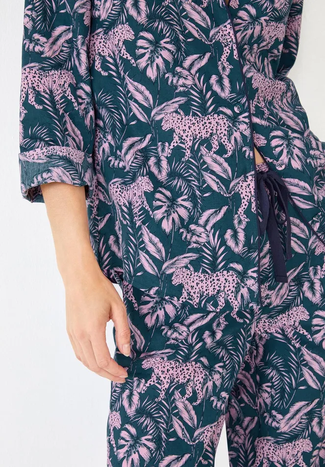 Nightwear Women Hush Elsa Printed Cotton Pyjamas Jungle Leoparddeep Blue