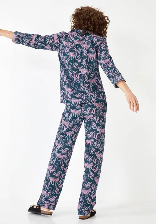 Nightwear Women Hush Elsa Printed Cotton Pyjamas Jungle Leoparddeep Blue