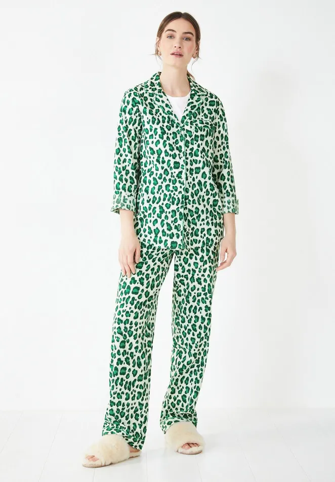 Nightwear Women Hush Elsa Printed Cotton Pyjamas Leopardgreen Shadow