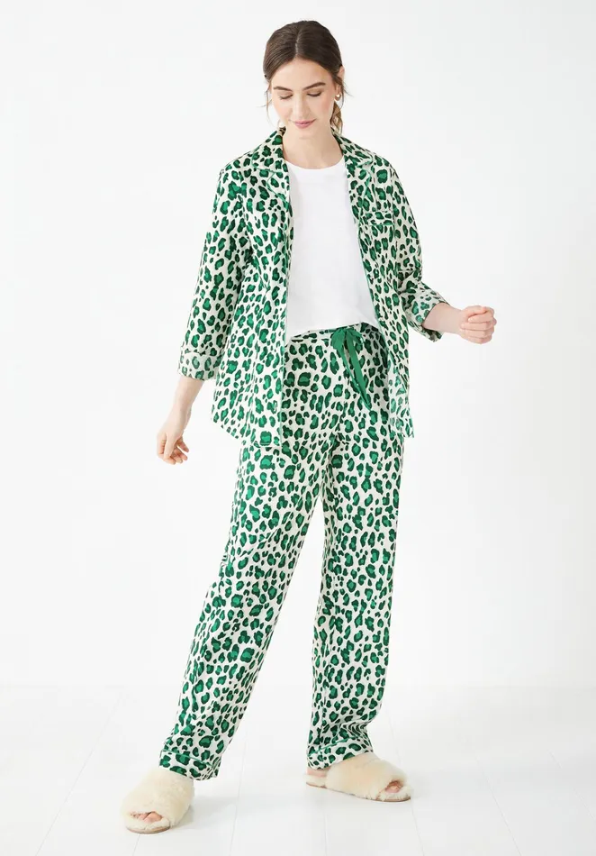Nightwear Women Hush Elsa Printed Cotton Pyjamas Leopardgreen Shadow