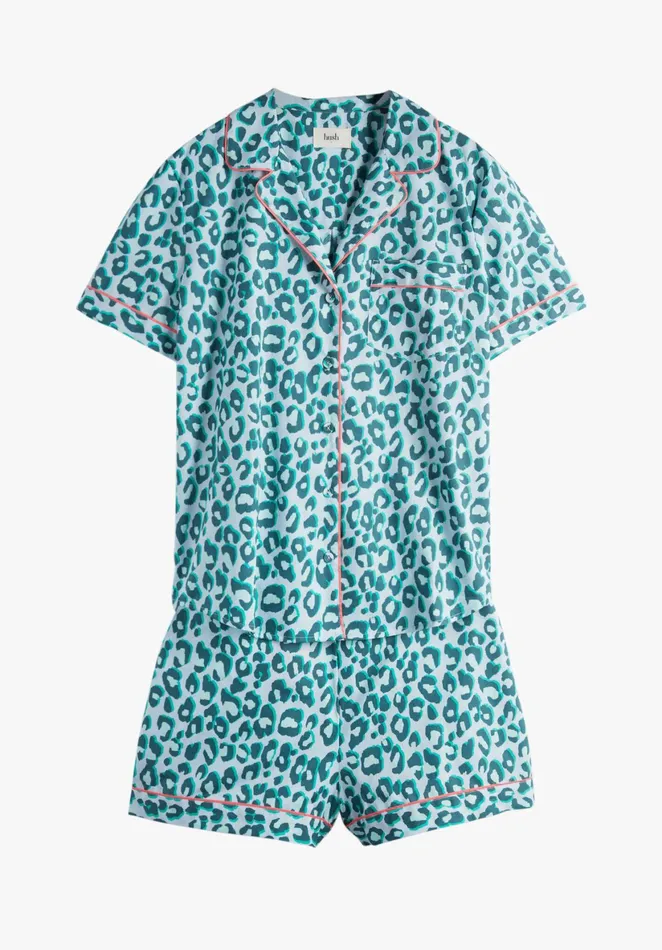 Nightwear Women Hush Isla Printed Cotton Pyjamas Leopard Shadow Bluegreen