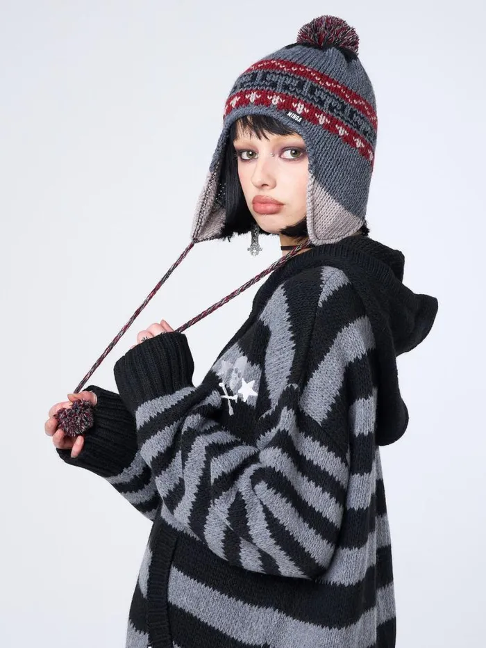 Noah Patterned Tie Knit Hat Women Minga London Hats and Hair Pieces