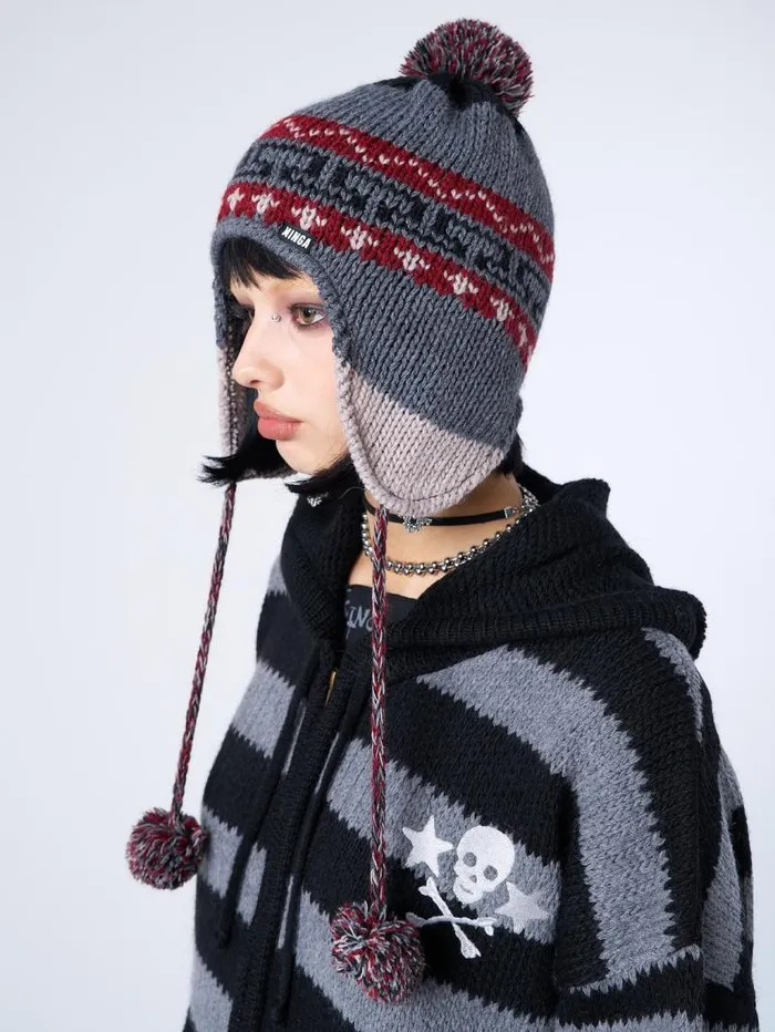 Noah Patterned Tie Knit Hat Women Minga London Hats and Hair Pieces