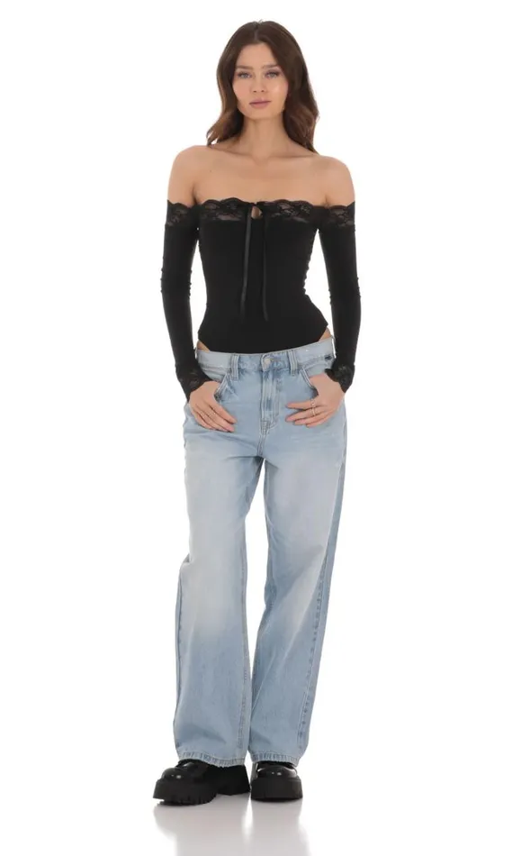 Off Shoulder Lace Bodysuit Black Women LUCY IN THE SKY Bodysuits Off Shoulder Lace Bodysuit Black Women LUCY IN THE SKY Bodysuits
