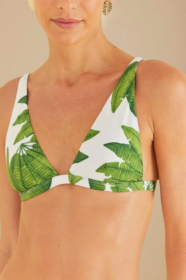 OffWhite Palm Fan Triangle Bikini Top Women FARM Rio Bikinis