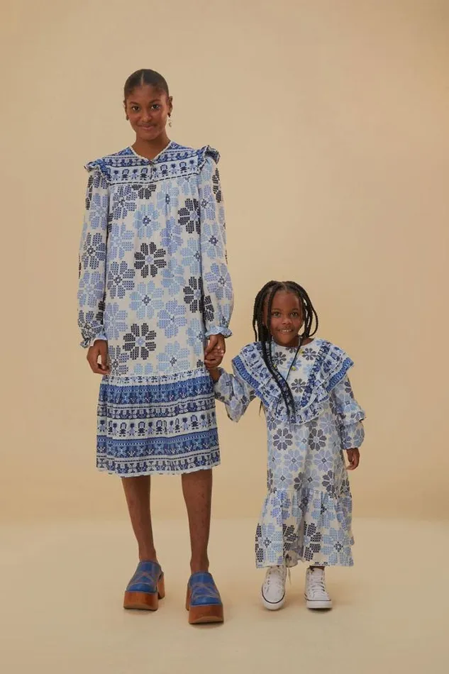 OffWhite Stitched Flowers And Girls Midi Dress Women FARM Rio Midi Dresses