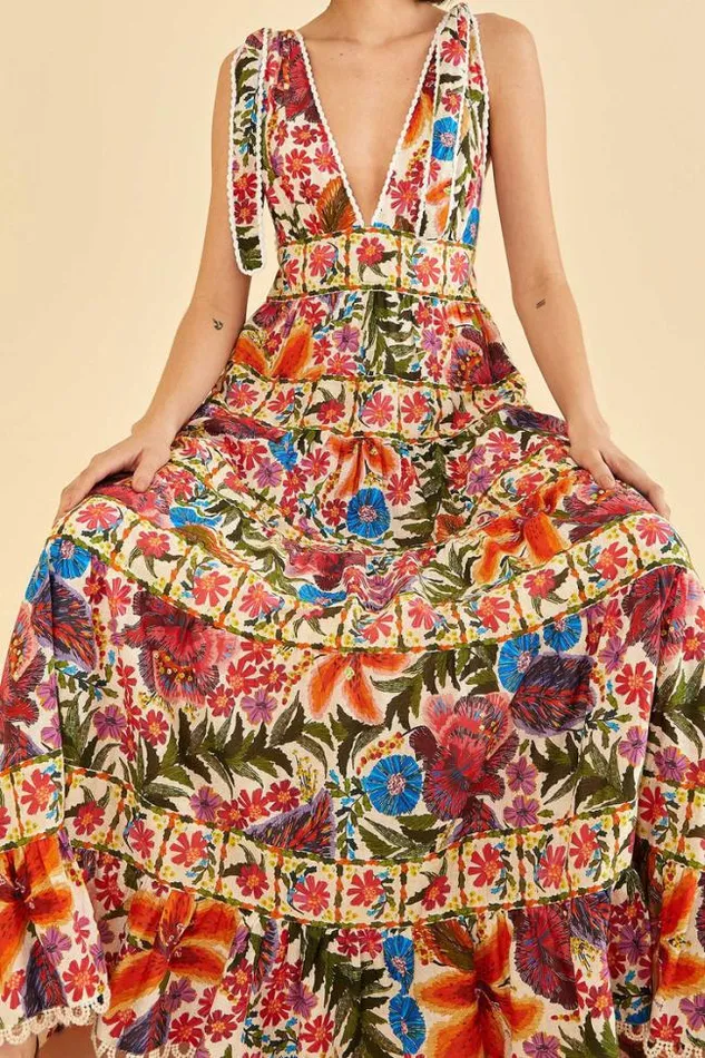 OffWhite Tropical Yard Sleeveless Midi Dress Women FARM Rio Midi Dresses