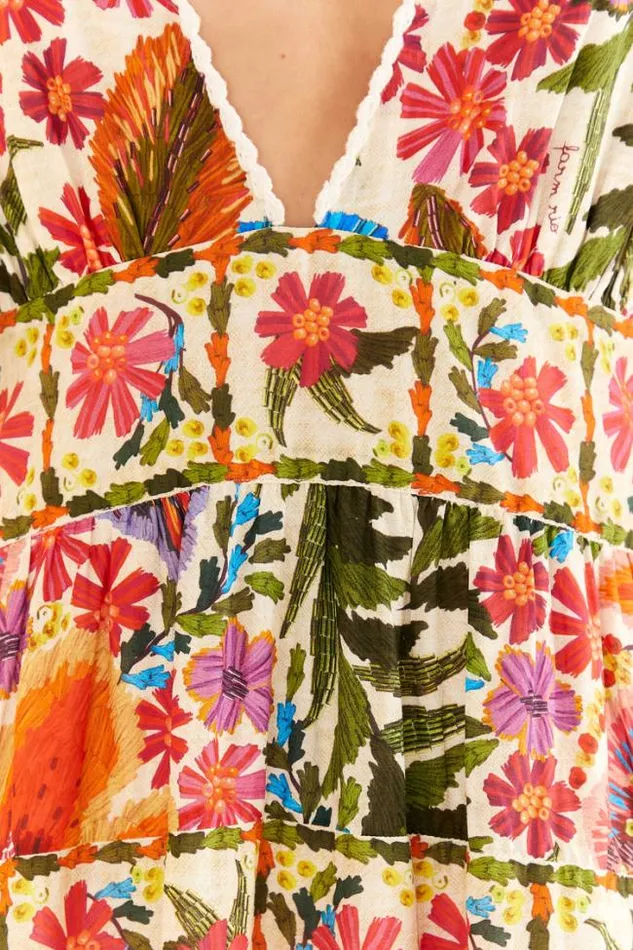 OffWhite Tropical Yard Sleeveless Midi Dress Women FARM Rio Midi Dresses