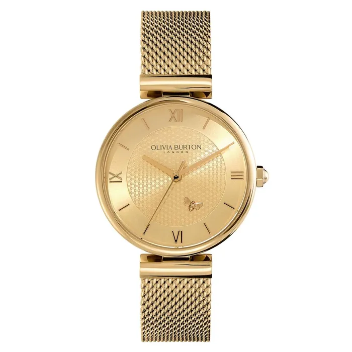 Olivia Burton Bee Watches Women 36mm Minima Bee TBar Gold Mesh Watch