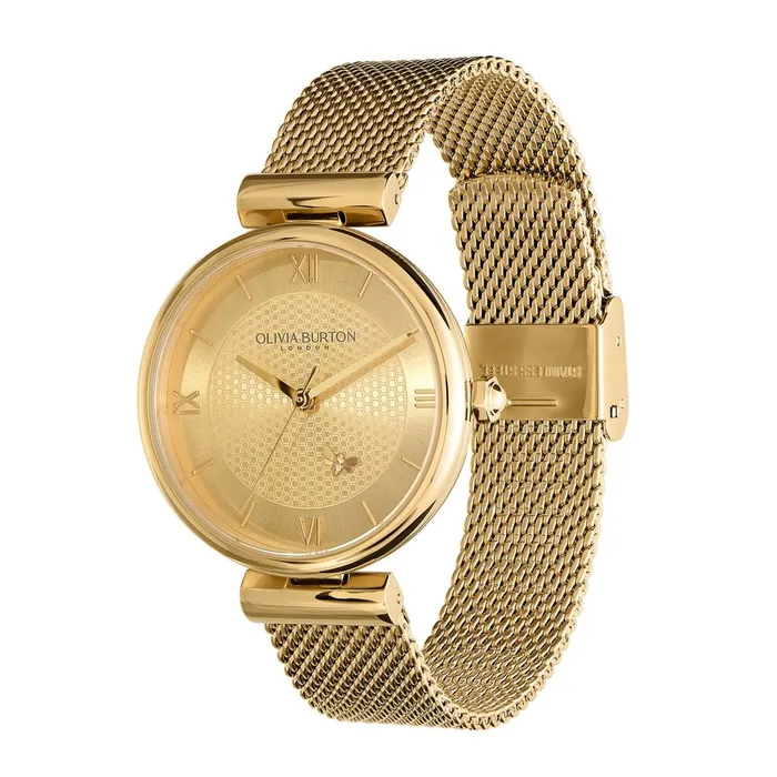 Olivia Burton Bee Watches Women 36mm Minima Bee TBar Gold Mesh Watch